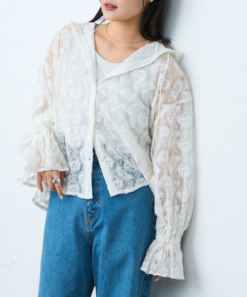 CIAOPANIC TYPY(チャオパニックティピー)の「【india】レースシアーフードブラウス(シャツ/ブラウス・レディース・サックスブルー/ブラック/ホワイト・ONE SIZE)」の5枚目の写真