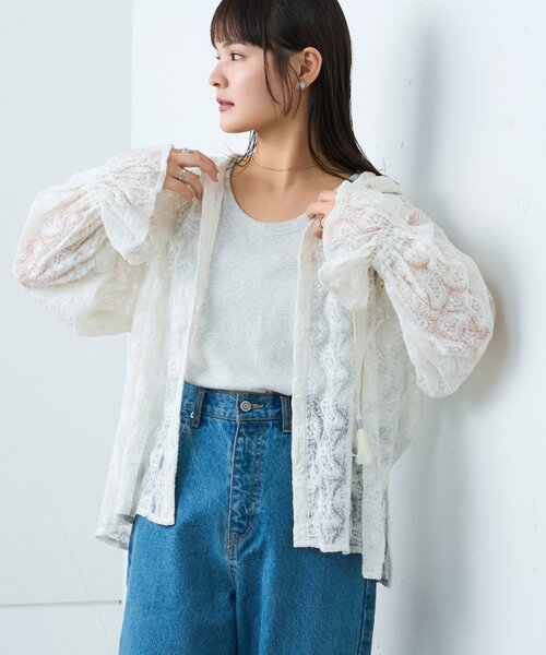 CIAOPANIC TYPY(チャオパニックティピー)の「【india】レースシアーフードブラウス(シャツ/ブラウス・レディース・サックスブルー/ブラック/ホワイト・ONE SIZE)」の7枚目の写真