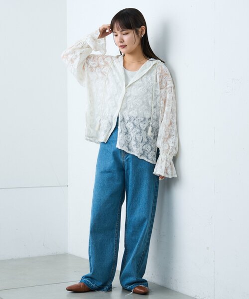 CIAOPANIC TYPY(チャオパニックティピー)の「【india】レースシアーフードブラウス(シャツ/ブラウス・レディース・サックスブルー/ブラック/ホワイト・ONE SIZE)」の9枚目の写真