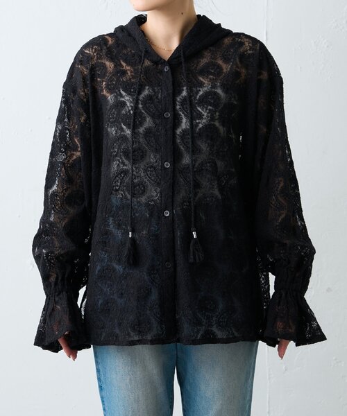 CIAOPANIC TYPY(チャオパニックティピー)の「【india】レースシアーフードブラウス(シャツ/ブラウス・レディース・サックスブルー/ブラック/ホワイト・ONE SIZE)」の17枚目の写真