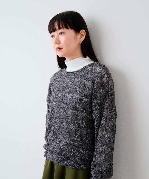 IEDIT(イディット)の「【2枚セット】IEDIT ハイネックカットソーとデザイン柄の透かし編みニットセット(ニット/セーター・レディース・コバルトブルー/グレー/オレンジ・LL/L/M/S/3L)」の2枚目の写真