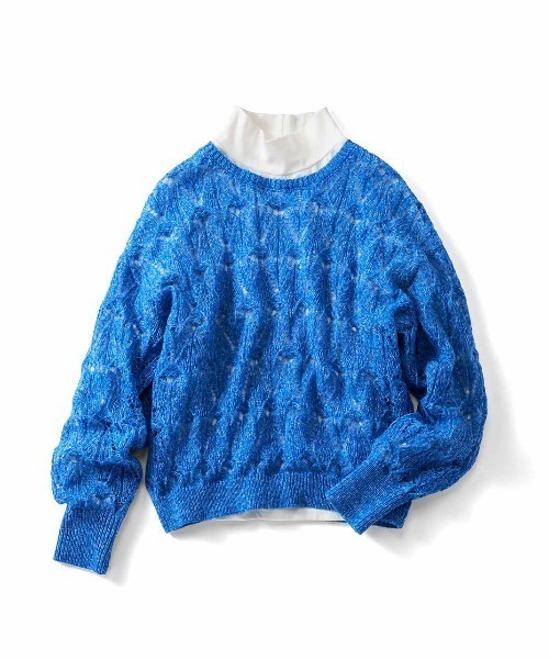 IEDIT(イディット)の「【2枚セット】IEDIT ハイネックカットソーとデザイン柄の透かし編みニットセット(ニット/セーター・レディース・コバルトブルー/グレー/オレンジ・LL/L/M/S/3L)」の3枚目の写真