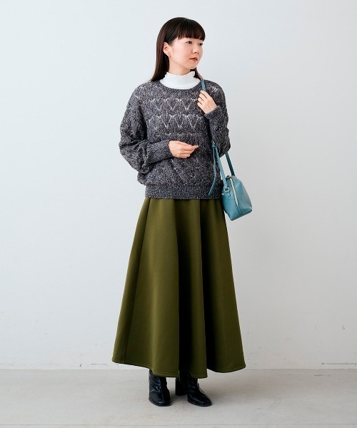 IEDIT(イディット)の「【2枚セット】IEDIT ハイネックカットソーとデザイン柄の透かし編みニットセット(ニット/セーター・レディース・コバルトブルー/グレー/オレンジ・LL/L/M/S/3L)」の4枚目の写真