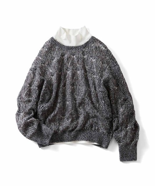 IEDIT(イディット)の「【2枚セット】IEDIT ハイネックカットソーとデザイン柄の透かし編みニットセット(ニット/セーター・レディース・コバルトブルー/グレー/オレンジ・LL/L/M/S/3L)」の11枚目の写真