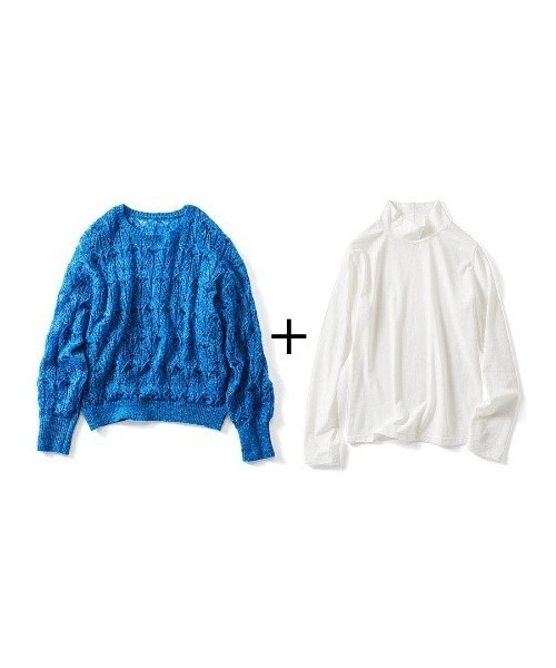 IEDIT(イディット)の「【2枚セット】IEDIT ハイネックカットソーとデザイン柄の透かし編みニットセット(ニット/セーター・レディース・コバルトブルー/グレー/オレンジ・LL/L/M/S/3L)」の10枚目の写真
