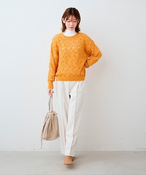 IEDIT(イディット)の「【2枚セット】IEDIT ハイネックカットソーとデザイン柄の透かし編みニットセット(ニット/セーター・レディース・コバルトブルー/グレー/オレンジ・LL/L/M/S/3L)」の7枚目の写真