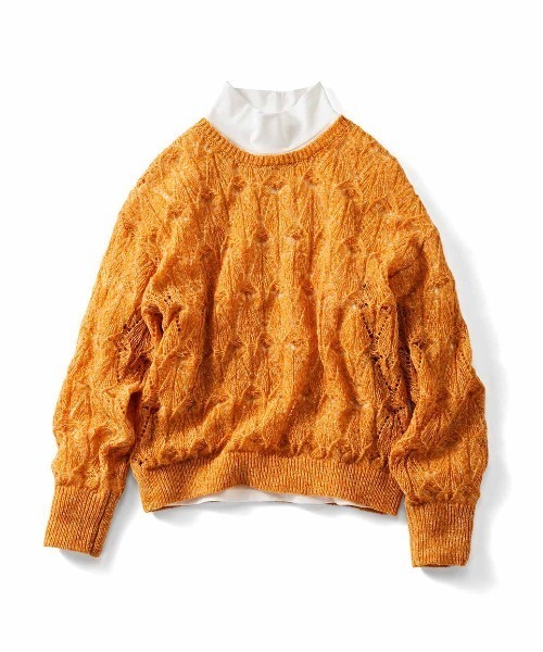 IEDIT(イディット)の「【2枚セット】IEDIT ハイネックカットソーとデザイン柄の透かし編みニットセット(ニット/セーター・レディース・コバルトブルー/グレー/オレンジ・LL/L/M/S/3L)」の12枚目の写真