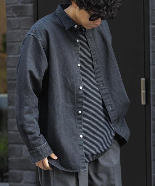 FORK&SPOON(フォークアンドスプーン)の「FORK&SPOON ペーパーデニムシャツ(シャツ/ブラウス・メンズ・ブラック/ブルー・4/5)」の5枚目の写真