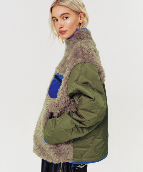SHEARLING FLEECE ZIP UP JUMPER KHAKI