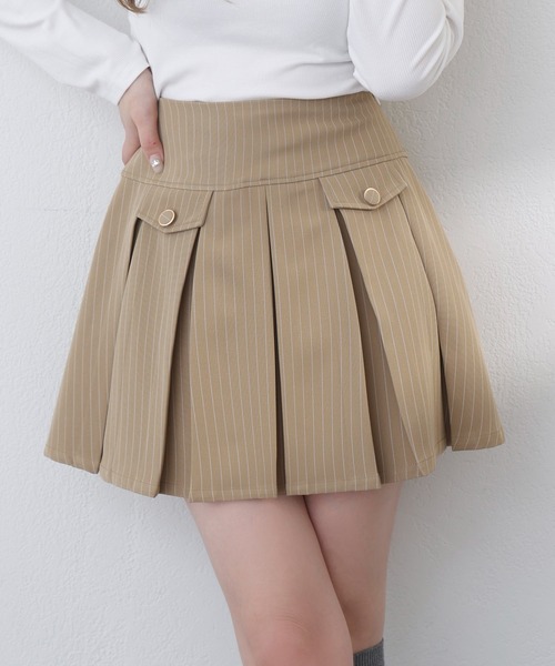 one after another NICE CLAUP(ワンアフターアナザーナイスクラップ)の「新色追加/【S/Mサイズ展開】金ボタンプリーツミニスカート(スカート・レディース・ブラック系その他/杢グレー/ベージュ系その他・SMALL/MEDIUM)」の3枚目の写真