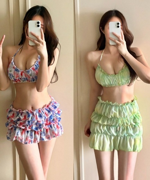 gossip!ロサンゼルス(ゴシップロサンゼルス)の「【Y2Kガーリー】レトロ スイート フリルスカート付き 3点セット水着(水着・レディース・ブルー/グリーン・FREE)」の21枚目の写真