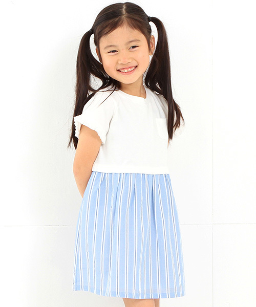 B:MING by BEAMS（ビーミングバイビームス）の「ビーミング by ビームス / カット×布帛ストライプワンピース（ワンピース・キッズ・トップグレー/ブラック/ホワイト・130/110/90/100/120/80）」の2枚目の写真