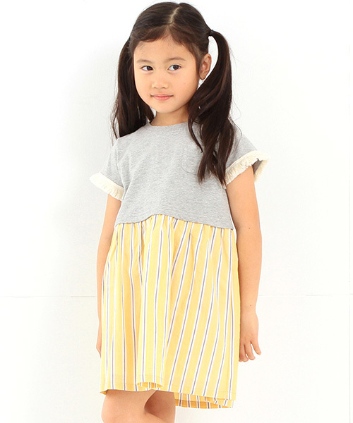 B:MING by BEAMS（ビーミングバイビームス）の「ビーミング by ビームス / カット×布帛ストライプワンピース（ワンピース・キッズ・トップグレー/ブラック/ホワイト・130/110/90/100/120/80）」の3枚目の写真