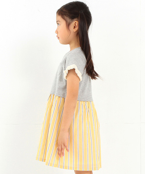 B:MING by BEAMS（ビーミングバイビームス）の「ビーミング by ビームス / カット×布帛ストライプワンピース（ワンピース・キッズ・トップグレー/ブラック/ホワイト・130/110/90/100/120/80）」の5枚目の写真