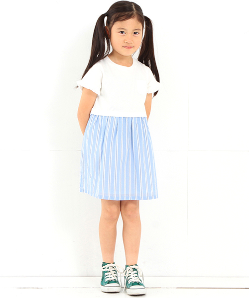 B:MING by BEAMS（ビーミングバイビームス）の「ビーミング by ビームス / カット×布帛ストライプワンピース（ワンピース・キッズ・トップグレー/ブラック/ホワイト・130/110/90/100/120/80）」の6枚目の写真