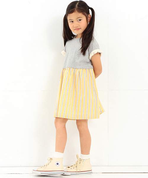 B:MING by BEAMS（ビーミングバイビームス）の「ビーミング by ビームス / カット×布帛ストライプワンピース（ワンピース・キッズ・トップグレー/ブラック/ホワイト・130/110/90/100/120/80）」の8枚目の写真