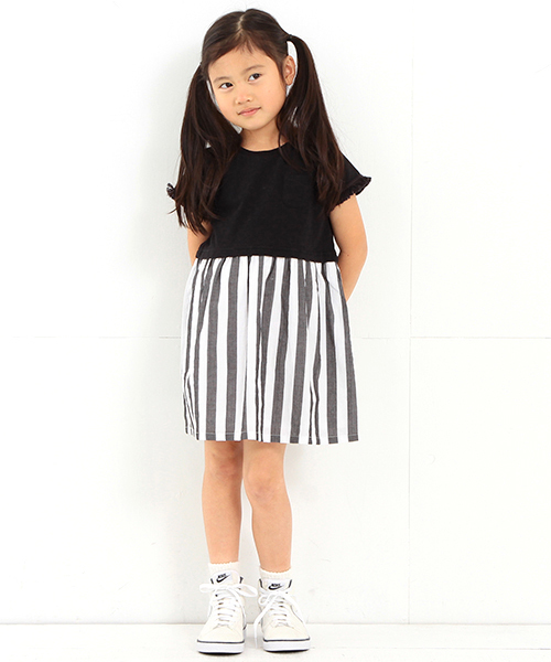 B:MING by BEAMS（ビーミングバイビームス）の「ビーミング by ビームス / カット×布帛ストライプワンピース（ワンピース・キッズ・トップグレー/ブラック/ホワイト・130/110/90/100/120/80）」の9枚目の写真