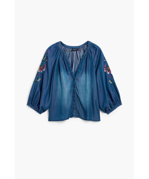 Desigual(デシグアル)の「刺繍入りランタンブラウス(シャツ/ブラウス・レディース・ブルー・L/M/S/XS/XL)」の1枚目の写真