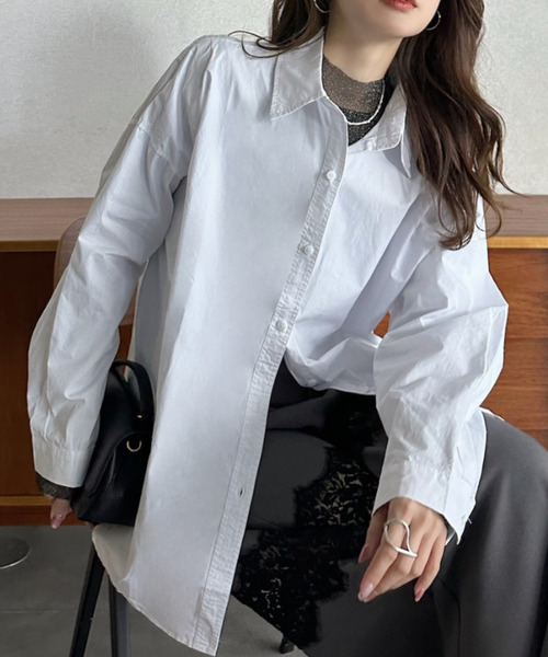 Eclat one(エクラワン)の「【Eclat one】ルーズフィット レギュラーカラー ドロップショルダー シャツ(シャツ/ブラウス・レディース・ブルー/ピンク/ホワイト・FREE)」の2枚目の写真