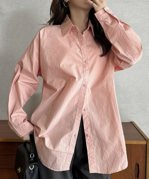 Eclat one(エクラワン)の「【Eclat one】ルーズフィット レギュラーカラー ドロップショルダー シャツ(シャツ/ブラウス・レディース・ブルー/ピンク/ホワイト・FREE)」の3枚目の写真