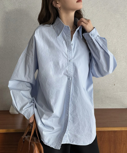 Eclat one(エクラワン)の「【Eclat one】ルーズフィット レギュラーカラー ドロップショルダー シャツ(シャツ/ブラウス・レディース・ブルー/ピンク/ホワイト・FREE)」の1枚目の写真