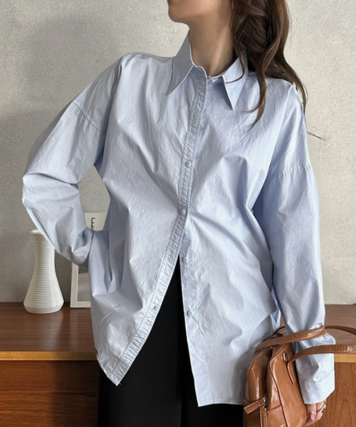 Eclat one(エクラワン)の「【Eclat one】ルーズフィット レギュラーカラー ドロップショルダー シャツ(シャツ/ブラウス・レディース・ブルー/ピンク/ホワイト・FREE)」の7枚目の写真