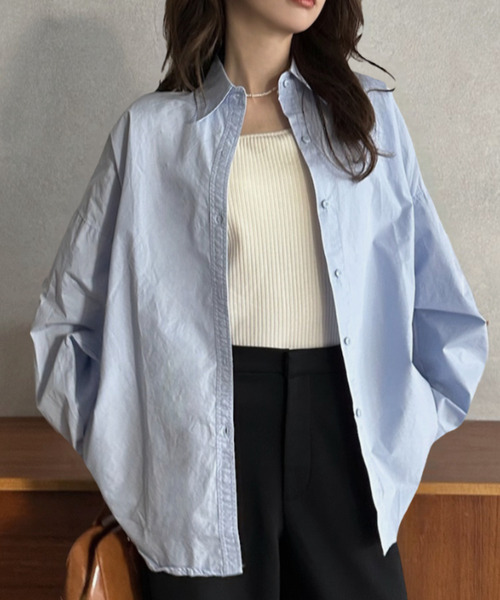 Eclat one(エクラワン)の「【Eclat one】ルーズフィット レギュラーカラー ドロップショルダー シャツ(シャツ/ブラウス・レディース・ブルー/ピンク/ホワイト・FREE)」の16枚目の写真