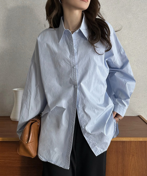 Eclat one(エクラワン)の「【Eclat one】ルーズフィット レギュラーカラー ドロップショルダー シャツ(シャツ/ブラウス・レディース・ブルー/ピンク/ホワイト・FREE)」の17枚目の写真