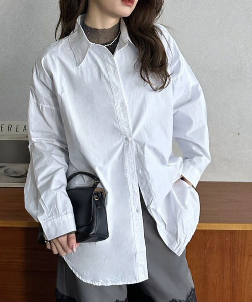 Eclat one(エクラワン)の「【Eclat one】ルーズフィット レギュラーカラー ドロップショルダー シャツ(シャツ/ブラウス・レディース・ブルー/ピンク/ホワイト・FREE)」の10枚目の写真