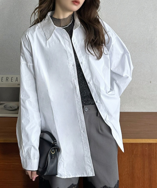 Eclat one(エクラワン)の「【Eclat one】ルーズフィット レギュラーカラー ドロップショルダー シャツ(シャツ/ブラウス・レディース・ブルー/ピンク/ホワイト・FREE)」の19枚目の写真