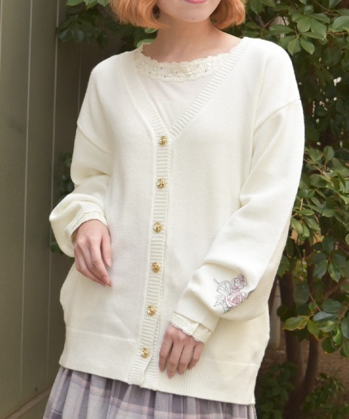 axes femme（アクシーズファム）の「薔薇×蝶刺繍ロングカーディガン（テーラードジャケット・レディース・ホワイト/モカ/グリーン・FREE）」の2枚目の写真