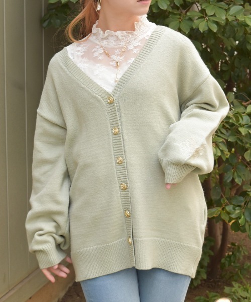 axes femme（アクシーズファム）の「薔薇×蝶刺繍ロングカーディガン（テーラードジャケット・レディース・ホワイト/モカ/グリーン・FREE）」の3枚目の写真