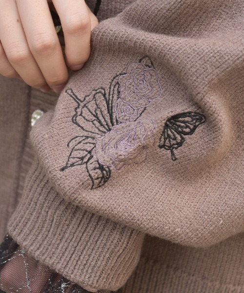 axes femme（アクシーズファム）の「薔薇×蝶刺繍ロングカーディガン（テーラードジャケット・レディース・ホワイト/モカ/グリーン・FREE）」の13枚目の写真