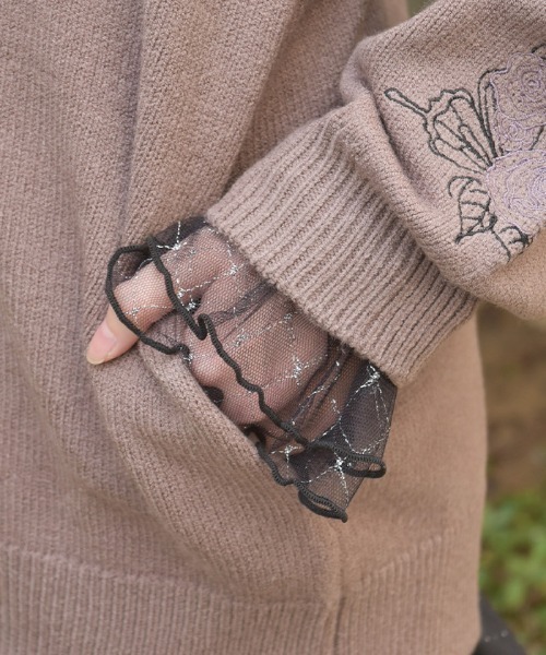 axes femme（アクシーズファム）の「薔薇×蝶刺繍ロングカーディガン（テーラードジャケット・レディース・ホワイト/モカ/グリーン・FREE）」の14枚目の写真