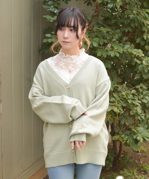 axes femme（アクシーズファム）の「薔薇×蝶刺繍ロングカーディガン（テーラードジャケット・レディース・ホワイト/モカ/グリーン・FREE）」の15枚目の写真