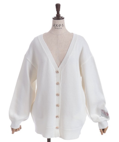 axes femme（アクシーズファム）の「薔薇×蝶刺繍ロングカーディガン（テーラードジャケット・レディース・ホワイト/モカ/グリーン・FREE）」の9枚目の写真