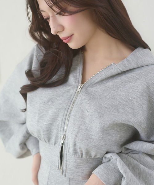 Ambre Neige（アンブルネージュ）の「rhinestone w zip hoodie / ラインストーンWジップパーカー（パーカー・レディース・杢グレー/ブラック・FREE）」の19枚目の写真