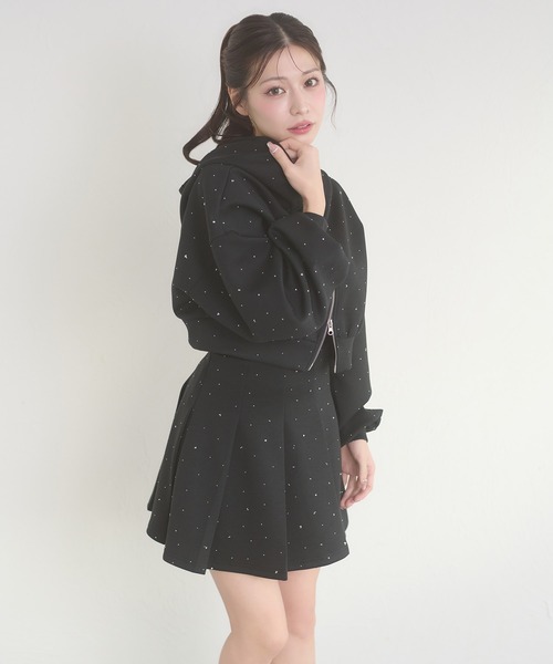 Ambre Neige（アンブルネージュ）の「rhinestone w zip hoodie / ラインストーンWジップパーカー（パーカー・レディース・杢グレー/ブラック・FREE）」の3枚目の写真