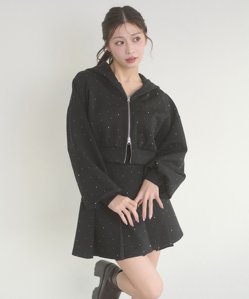 Ambre Neige（アンブルネージュ）の「rhinestone w zip hoodie / ラインストーンWジップパーカー（パーカー・レディース・杢グレー/ブラック・FREE）」の5枚目の写真