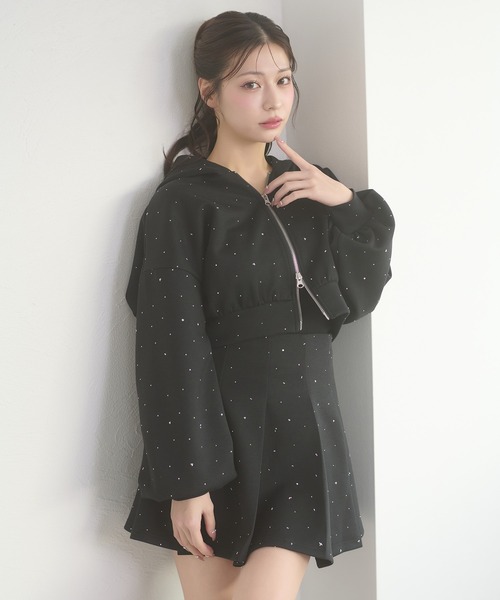 Ambre Neige（アンブルネージュ）の「rhinestone w zip hoodie / ラインストーンWジップパーカー（パーカー・レディース・杢グレー/ブラック・FREE）」の6枚目の写真