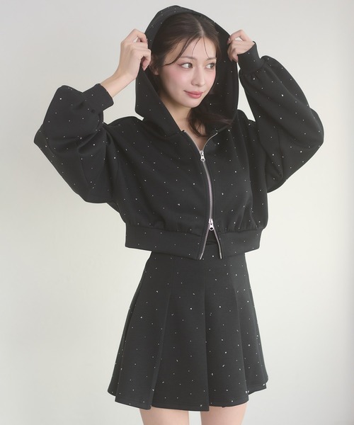 Ambre Neige（アンブルネージュ）の「rhinestone w zip hoodie / ラインストーンWジップパーカー（パーカー・レディース・杢グレー/ブラック・FREE）」の9枚目の写真