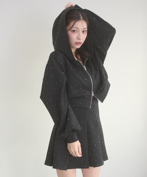 Ambre Neige（アンブルネージュ）の「rhinestone w zip hoodie / ラインストーンWジップパーカー（パーカー・レディース・杢グレー/ブラック・FREE）」の10枚目の写真