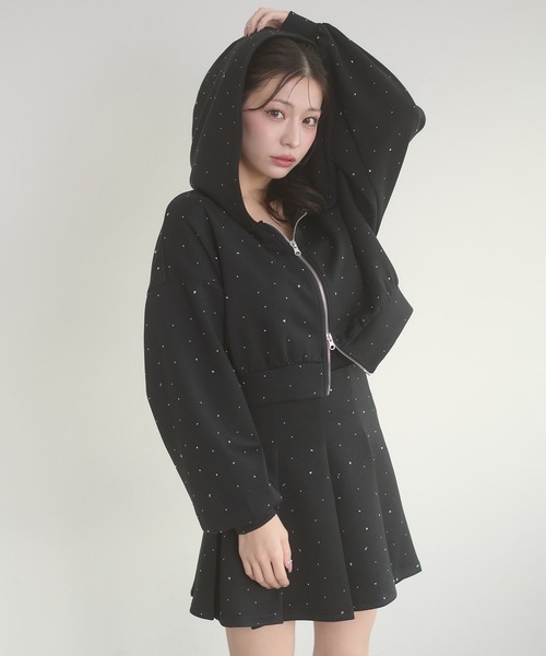 Ambre Neige（アンブルネージュ）の「rhinestone w zip hoodie / ラインストーンWジップパーカー（パーカー・レディース・杢グレー/ブラック・FREE）」の11枚目の写真