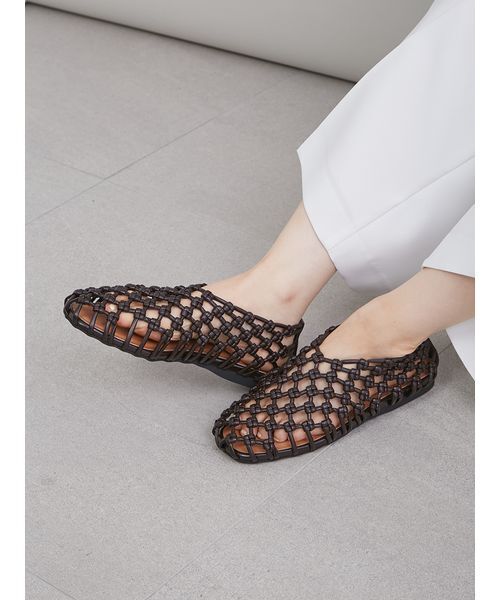 Mila Owen（ミラオーウェン）の「メッシュバレエ（バレエシューズ・レディース・アイボリー/ダークブラウン/レッド・38/37/36）」の2枚目の写真