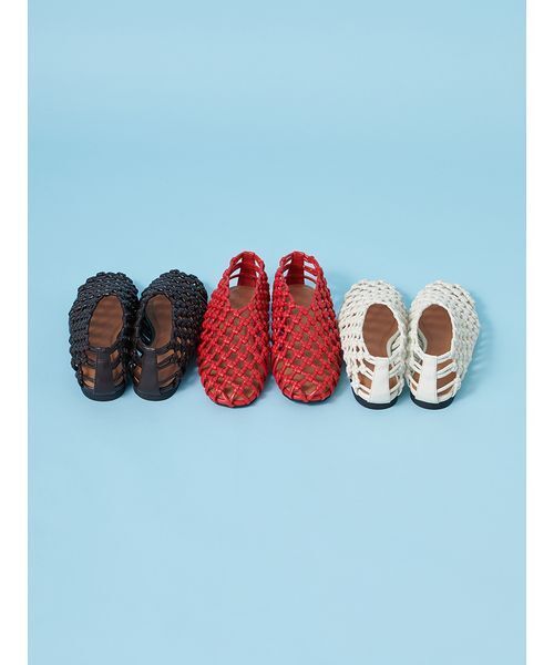 Mila Owen（ミラオーウェン）の「メッシュバレエ（バレエシューズ・レディース・アイボリー/ダークブラウン/レッド・38/37/36）」の4枚目の写真