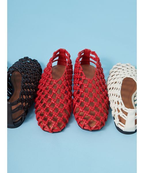 Mila Owen（ミラオーウェン）の「メッシュバレエ（バレエシューズ・レディース・アイボリー/ダークブラウン/レッド・38/37/36）」の3枚目の写真