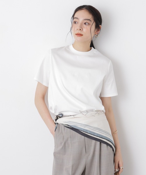 NANO universe(ナノユニバース)の「DressT/シルケットスムースモックネックTシャツ(Tシャツ/カットソー・レディース・ホワイト/ブラック/グレー系その他4・M/S)」の2枚目の写真