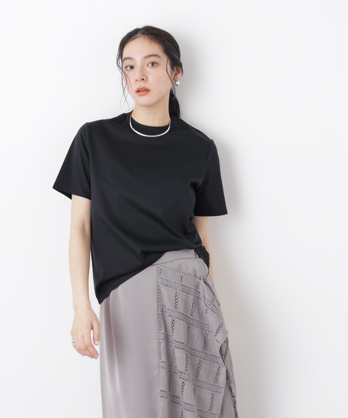 NANO universe(ナノユニバース)の「DressT/シルケットスムースモックネックTシャツ(Tシャツ/カットソー・レディース・ホワイト/ブラック/グレー系その他4・M/S)」の1枚目の写真