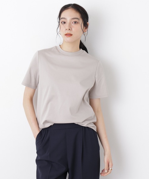 NANO universe(ナノユニバース)の「DressT/シルケットスムースモックネックTシャツ(Tシャツ/カットソー・レディース・ホワイト/ブラック/グレー系その他4・M/S)」の4枚目の写真