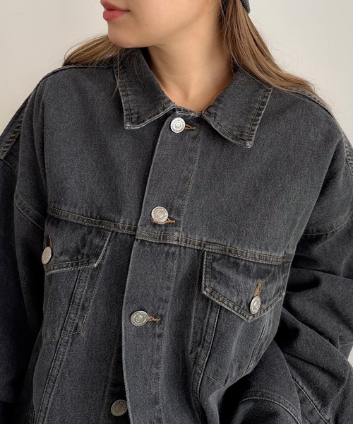PICHI（ピイチ）の「ルーズデニムジャケット（デニムジャケット・レディース・ブラック/ブルー・FREE）」の4枚目の写真